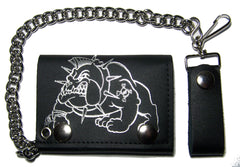 BULLDOG W SPIKED COLLAR TRIFOLD LEATHER WALLETS WITH CHAIN (Sold by the piece)