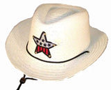 WHITE COLOR STRAW KIDS COWBOY HAT WITH USA STAR (Sold by the piece or dozen) *- CLOSEOUT NOW $ 1 EA