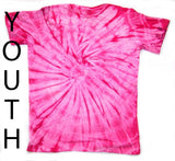 YOUTH  MEDIUM PINK SPIDER TIE DYED TEE SHIRT (sold by the PIECE OR dozen)