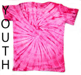 YOUTH MEDIUM PINK SPIDER TIE DYED TEE SHIRT (sold by the PIECE OR dozen)