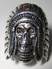 INDIAN SKULL WITH HEADDRESS BIKER RING  (Sold by the piece) **-  CLOSEOUT AS LOW AS $ 3.50 EA
