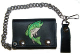 EMBROIDERED FISH TRIFOLD LEATHER WALLET WITH CHAIN (Sold by the piece)
