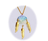 18 INCH METAL DREAM CATCHER GOLD RAINBOW NECKLACE WITH FEATHERS (SOLD BY THE PIECE)