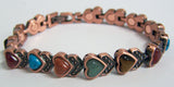 SOLID COPPER MAGNETIC HEART SHAPED MIXED STONES LINK BRACELET (sold by the piece )