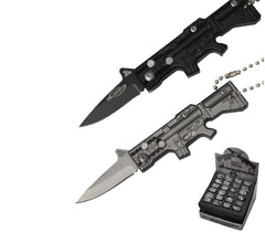 MACHINE GUN RIFLE 4 INCH FOLDING KNIFE W BALL CHAIN (sold by the piece or dozen)