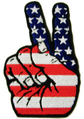 AMERICAN FLAG PATRIOTIC HAND PEACE SIGN 5 INCH EMBROIDERED PATCH ( sold by the piece )