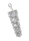 LARGE 2" FLAT CLEAR QUARTZ COIL WRAPPED STONE PENDANT (sold by the piece or bag of 10 )