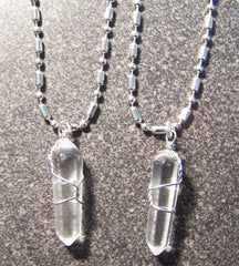 STAINLESS STEEL BALL CHAIN NECKLACE W WIRE WRAPPED CLEAR CRYSTAL PENDANT ( sold by the peice or dozen )