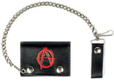 ANARCHY SYMBOL TRIFOLD LEATHER WALLETS WITH CHAIN (Sold by the piece)
