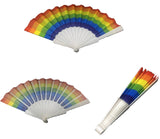 RAINBOW STRIPPED 9 INCH CLOTH  HAND FAN ( sold by the piece or  dozen )