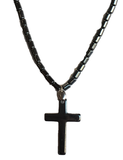 CROSS SHAPE CARVED BLACK HEMATITE STONE NECKLACE WITH PENDANT (Sold by the piece)