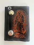 SILVER PRINT GUADALUPE MARY TRIFOLD LEATHER WALLETS WITH CHAIN (Sold by the piece)