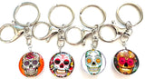 3.5" GLASS DOUBLE SIDED SUGAR SKULL  KEYCHAIN  (Sold by the piece OR DOZEN)