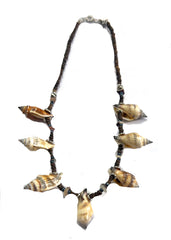 SPIRAL LARGE SHELLS ON COCONUT SHELL 18 IN NECKLACE -(sold by the piece or dozen )