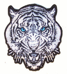 9x8 WHITE TIGER HEAD EMBROIDERED PATCH  (Sold by the piece)