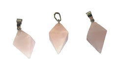 DIAMOND SHAPED ROSE QUARTZ CRYSTAL PENDANT (sold by the piece or on chain)