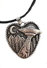 HEART SHAPED ALIEN & BIGFOOT SASQUATCH NECKLACE ON 22" NECKLACE sold by the piece)
