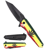RASTA MARIJUANA LEAF  STAINLESS FOLDING POCKET KNIFE  ( sold by the piece )