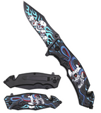 FLAMING SKULL WITH DRAGON** PICK COLOR***  STAINLESS FOLDING POCKET KNIFE  ( sold by the piece )