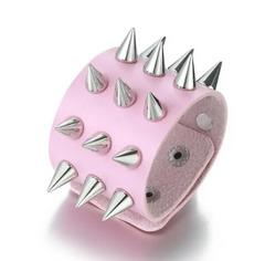 PINK TRIPLE ROW SPIKED PUNK LEATHER BRACELETS (Sold by the piece)