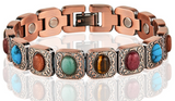 ENGRAVED COLORED STONE COPPER MAGNETIC LINK BRACELET  (sold by the piece )