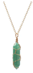 GREEN AVENTURINE WIRE  WRAPPED GOLD 18" CHAIN NECKLACE ( sold by the piece or dozen)