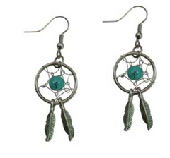 2 INCH SILVER & TURQUOISE BEAD EARRINGS  (sold by the pair)