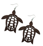 WOODEN TURTLE  EARRINGS 2 3/4 INCH (sold by the pair)