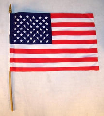 AMERICAN 6 X 9 INCH CLOTH FLAG ON A STICK (Sold by the dozen) *- CLOSEOUT NOW ONLY 40 CENTS EA