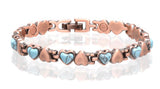 SOLID COPPER MAGNETIC TURQUOISE HEART LINK BRACELET style #TQ-H  (sold by the piece )