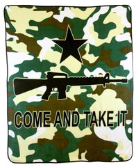 CAMOUFLAGE COME AND TAKE IT RIFLE GUN LARGE 50X60 IN PLUSH THROW BLANKET ( sold by the piece )