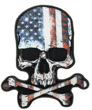 JUMBO SKULL VINTAGE AMERICAN FLAG  EMBROIDERED PATCH 9 INCH (Sold by the piece)