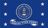 AIRFORCE SERVED WITH PRIDE (BLUE ) 3' X 5' military FLAG (Sold by the piece) *