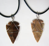 1 1/2" *small* WIRE WRAPPED,  ARROWHEAD PENDANT SILVER BEAD BLACK ROPE NECKLACE ( sold by the peice or dozen )