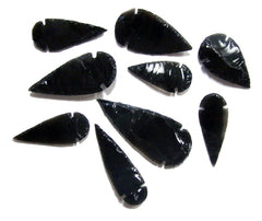 BLACK OBSIDIAN STONE PLAIN EDGE LARGE 2 TO 3 INCH ARROWHEADS ( sold by the dozen OR bag of 100 pieces )