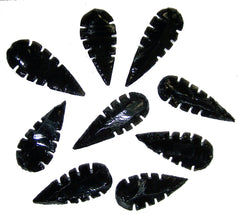 SERRATED BLACK OBSIDIAN STONE LARGE 2 TO 3 INCH ARROWHEADS ( sold by the dozen OR bag of 100 pieces )