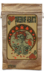 QUEEN OF HEARTS MARIJUANA BURLAP BAG ( sold by the piece )