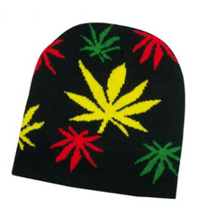 RASTA KNITTED POT LEAF BEANIE (SOLD BY THE PIECE)