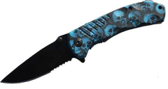 MULTIPLE BLUE SKULL HEAD BLACK BLADE KNIFE ( sold by the piece )