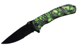 MULTIPLE GREEN SKULL HEAD BLACK BLADE KNIFE ( sold by the piece )