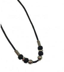 Black Wax Cord Necklace 18" With SIlver Beads (sold by the dozen)