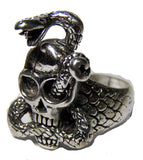 SNAKE THROUGH SKULL HEAD BIKER RING  (Sold by the piece) *