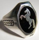 SIZE 9 REARING HORSE WITH FEATHER SIDES SILVER DELUXE BIKER RING (Sold by the piece) *