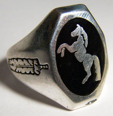 REARING HORSE WITH FEATHER SIDES SILVER DELUXE BIKER RING (Sold by the piece) *