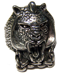 ARMORED TIGER HEAD W CHAIN BIKER RING (Sold by the piece) * CLOSEOUT 3.75 ea
