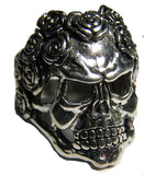 SKULL WITH ROSE HAIR BIKER RING (Sold by the piece)