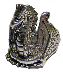 MIDIEVAL DRAGON DELUXE SILVER BIKER RING (Sold by the piece)