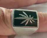 SQUARE MARIJUANA POT LEAF BIKER RING (Sold by the piece)