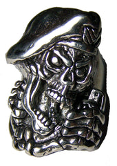 SCREAMING MILITARY SOLDIER SKULL WITH GERNADE DELUXE BIKER RING ( sold by the piece ) * CLOSEOUT AS LOW AS $ 3.75
