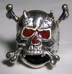 RED EYES SKULL WITH BONES CROSSED BIKER RING (Sold by the piece) *